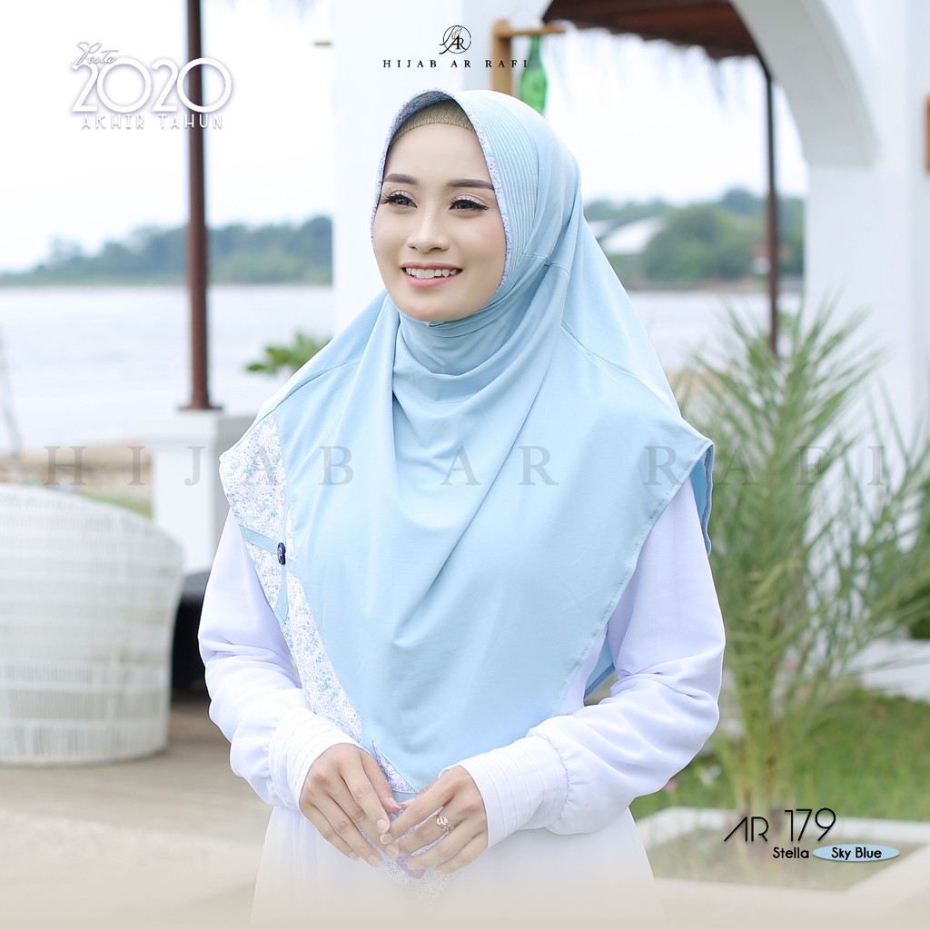 Terlaris Hijab Arrafi AR 179 Jilbab Bergo Instant Antem Eskudo Ar Rafi  List Motif Kerudung Stella-sky blue