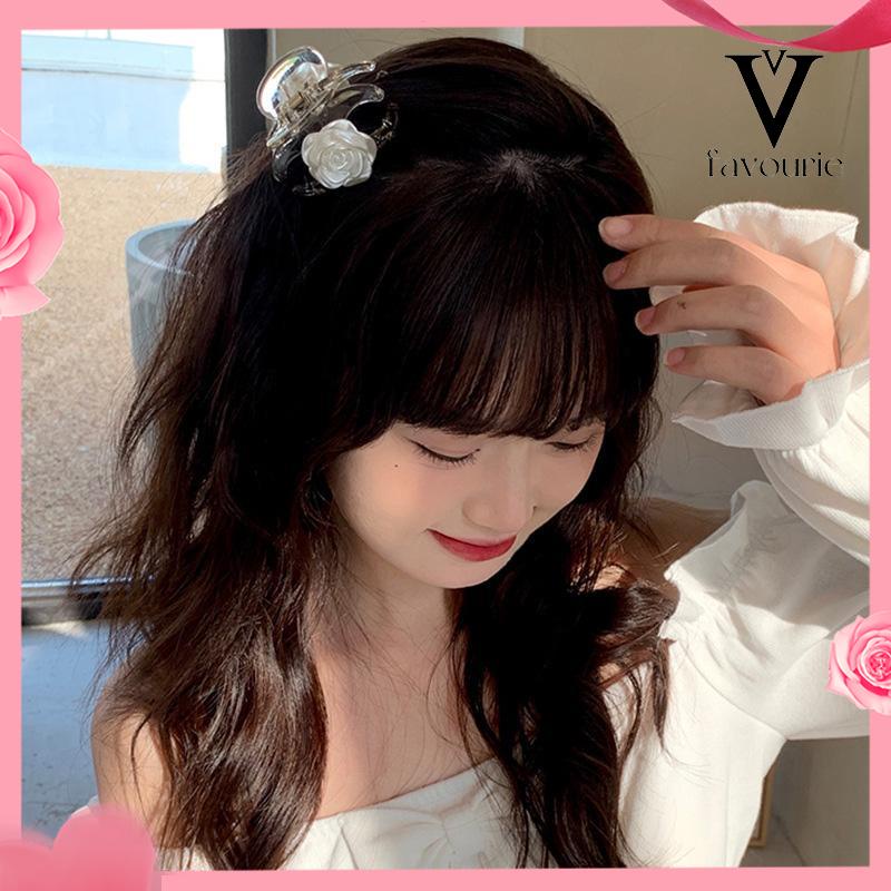 [COD]Klip Camellia Elegan Temperamen Transparan Rose Rambut Klip Manis Hiu Klip-FA