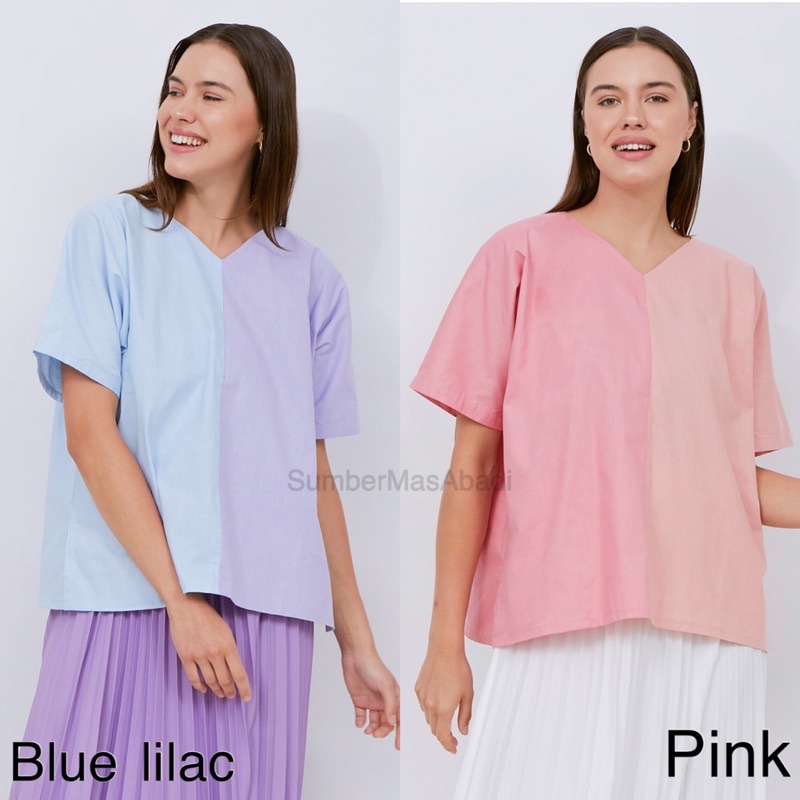 BAJU WANITA DUA WARNA LILAC BIRU PINK BIG SIZE