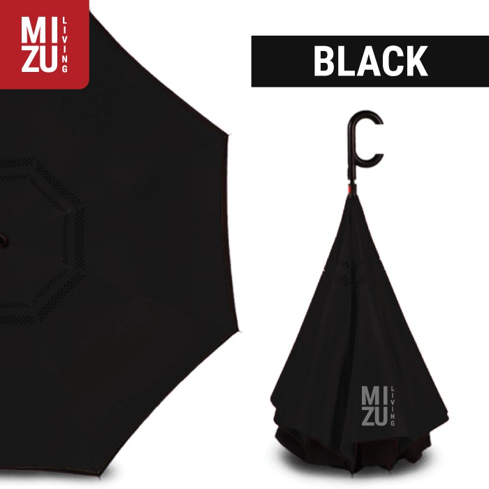 Payung Terbalik Kazbrella POLOS Payung Mobil Reverse Umbrella Gagang C-BLACK