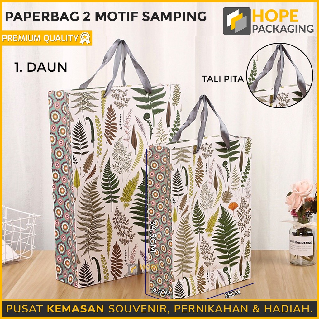 

Paper Bag Motif Daun / Tas Bingkisan / Paper Bag Souvenir Hadiah / Tas Kado / Tas Souvenir Ultah / Tas Motif Daun