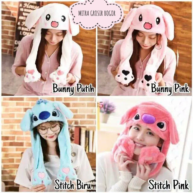 [ MUSIC + LED ] READY Lampu LED BUNNY HAT Topi Telinga Bergerak Rabbit Hat Kupluk Tumblr BTS Musik