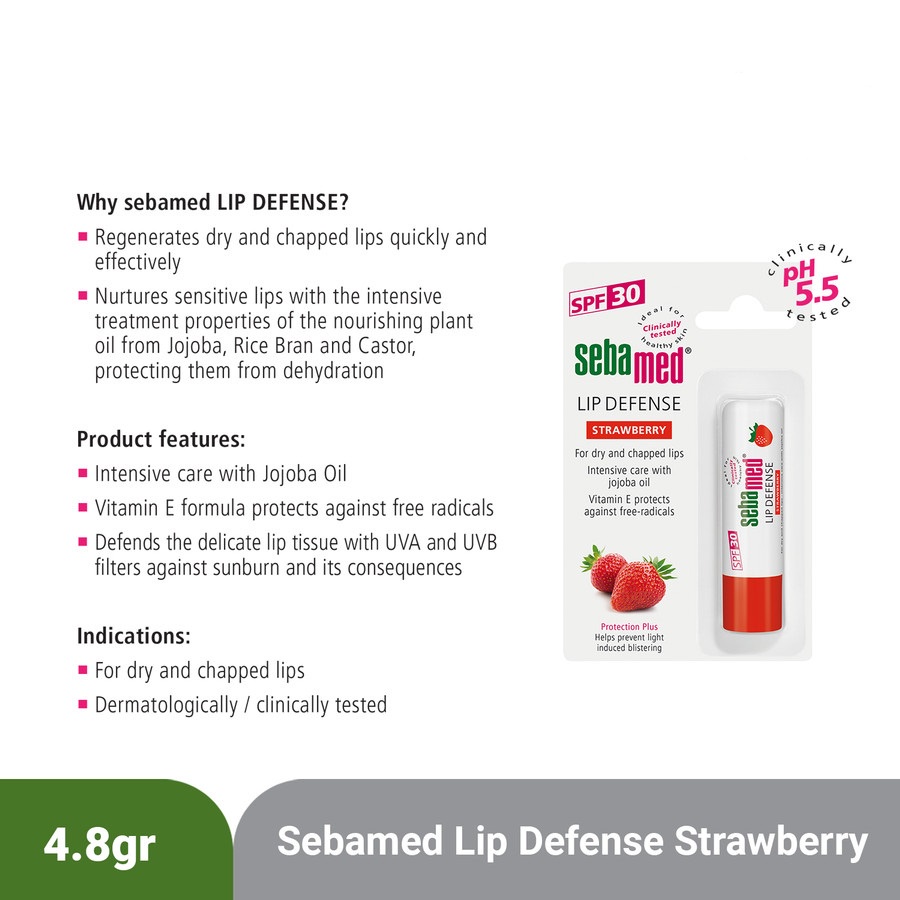 PELEMBAB BIBIR STRAWBERRY SEBAMED 4,8GR LIP CARE STICK SPF 30