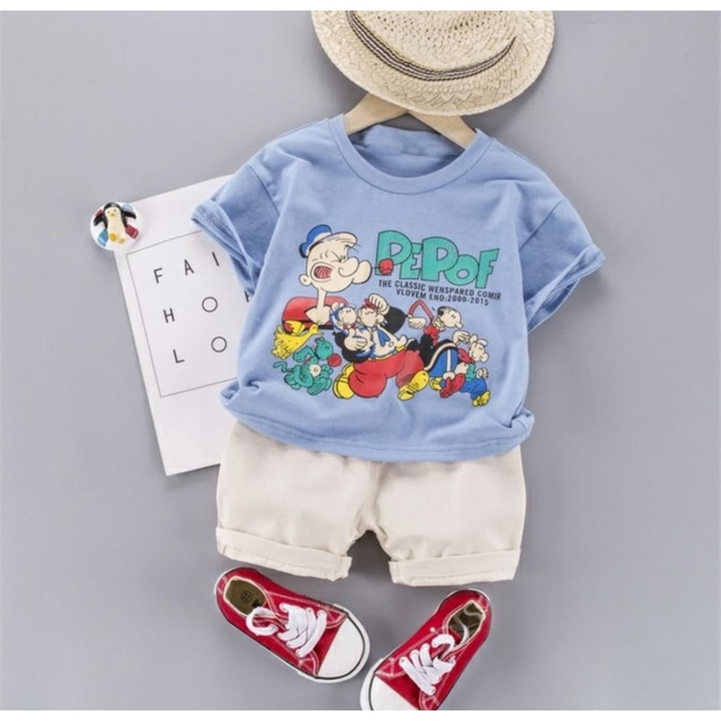 Promo !! Setelan baju anak cowok / setelan popeye the classic ukuran 1-4tahun / Setelan anak import kerem