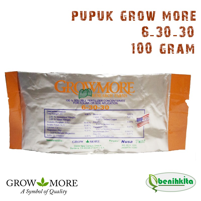 Pupuk/Nutrisi NPK GrowMore Bunga dan Buah 6-30-30 (100gram)