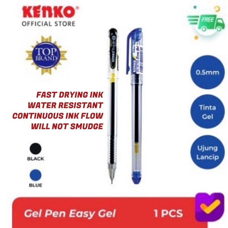 

KENKO Pen Easy Gel Pen Jel Warna Hitam Dan Biru Ecer 0.5 Mm