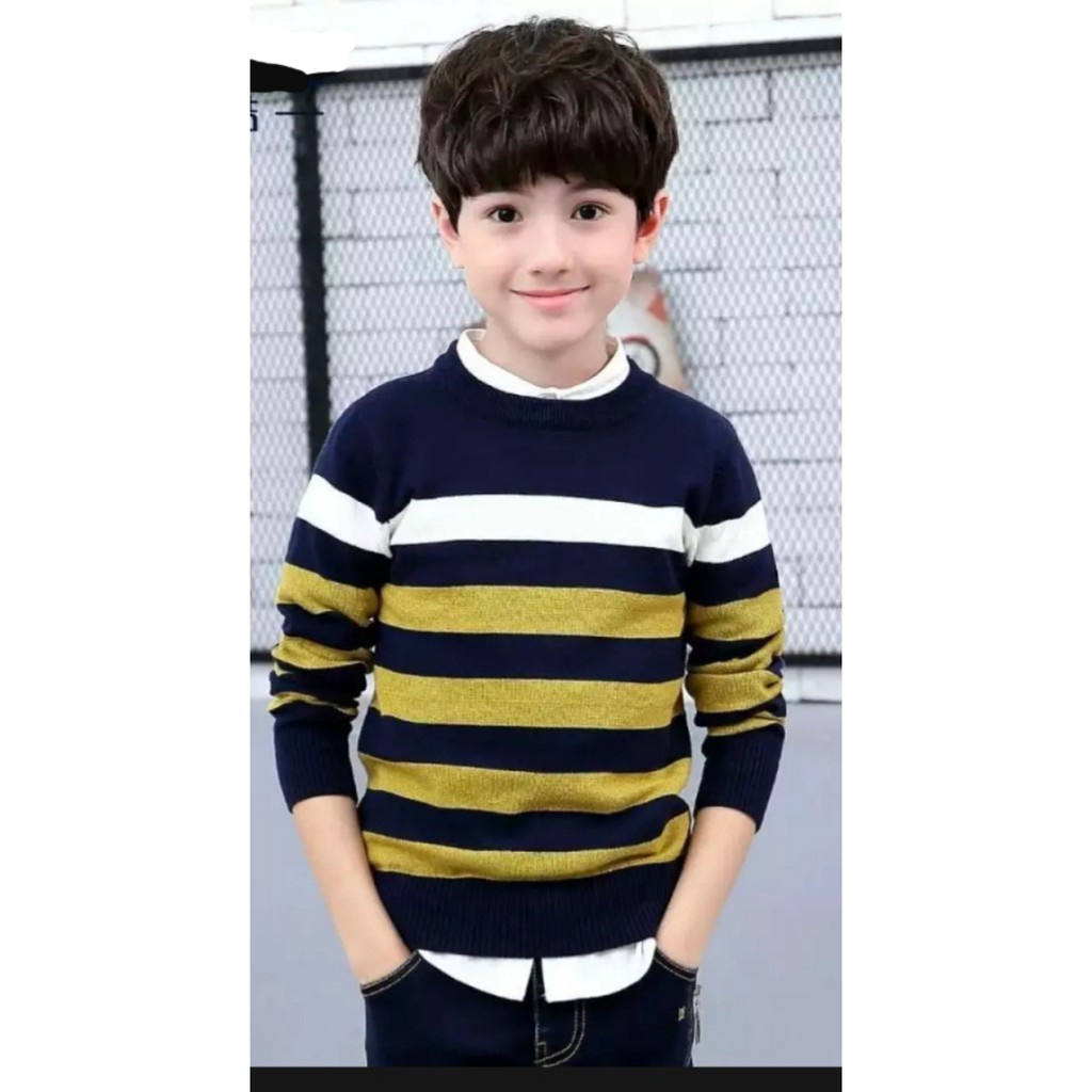 Sweater Rajut Anak Strip Keren / Baju Anak Laki - laki rajut halus Kido Kids