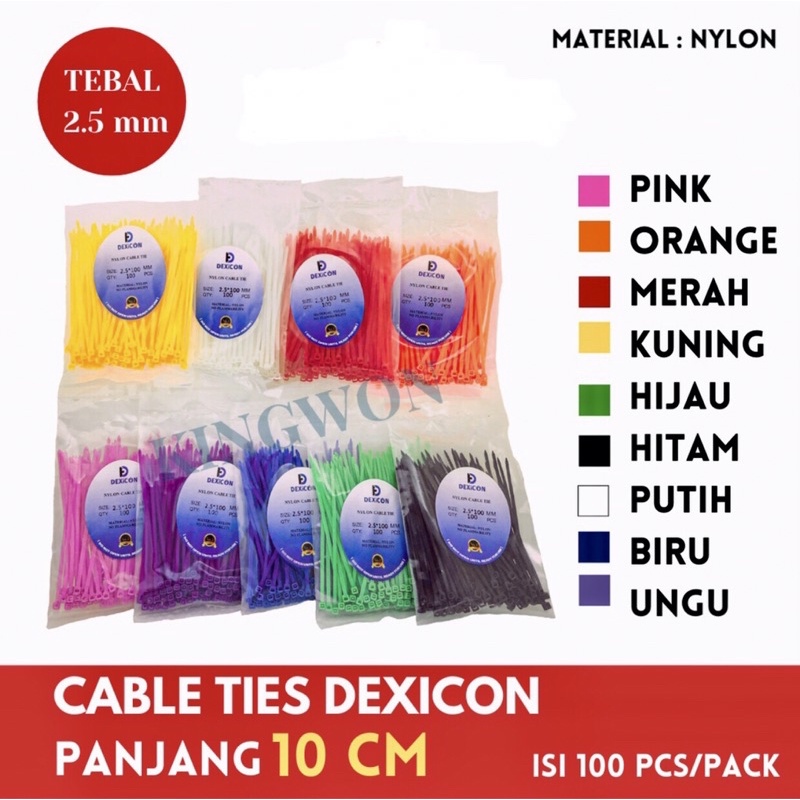 KABEL TIE CABLE TIES 10 cm isi 100 PCS 2.5X100 MM WARNA WARNI