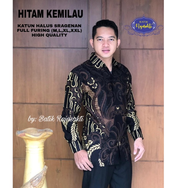 Batik Pria HITAM KEMILAU FULL FURING Katun Halus Ori Solo