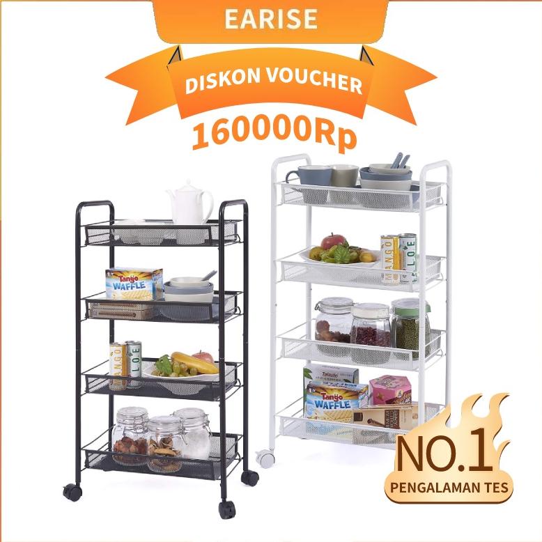 EARISE RAK LANTAI RAK TROLI DORONG 3 SUSUN BESI RAK PENYIMPANAN TINGKAT RAK BUMBU DAPUR SAYUR TROLEY