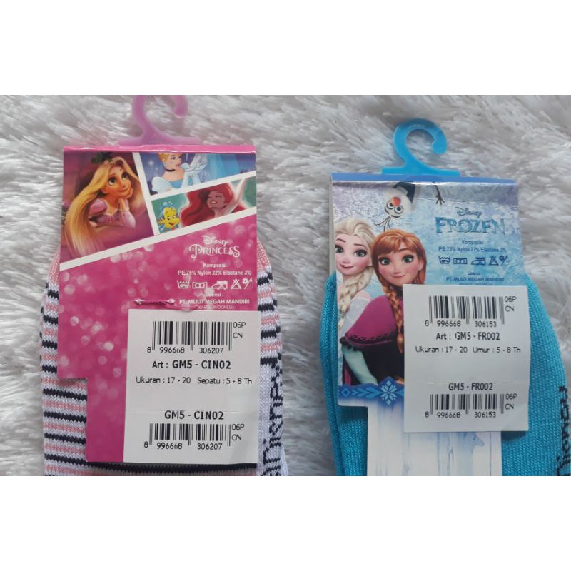 Disney Kaos kaki Anak Perempuan - Princess - Frozen - Ukuran 17 - 20 - Umur 5 - 8 TH