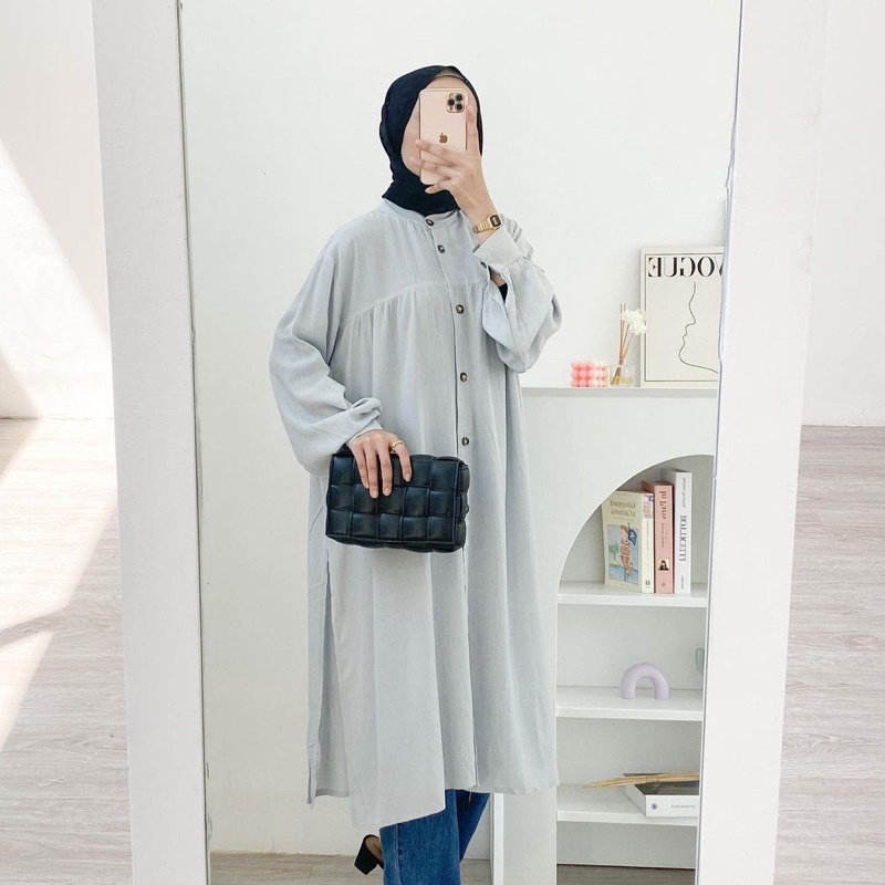 (MSB) LONG TUNIK MOODY FULL KANCING MIDI BUSUI DRESS RAYON