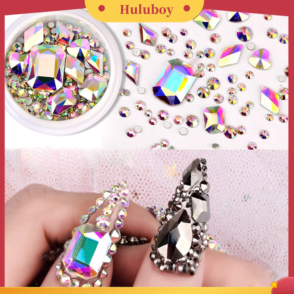 Huluboy Huluboy♡ 1 Kotak Kuku Palsu 3D Aksen Berlian Imitasi Untuk Dekorasi Manicure
