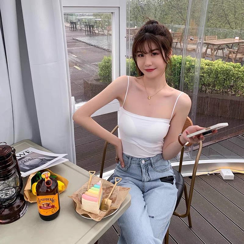 BATAMMODE Tank top Basic Wanita Square spaghetti Crop top-7