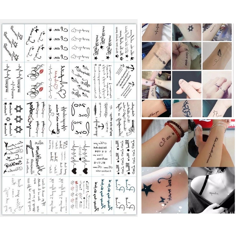 30 Lembar Tato Tulisan - Tattoo Temporary - Tato Sementara