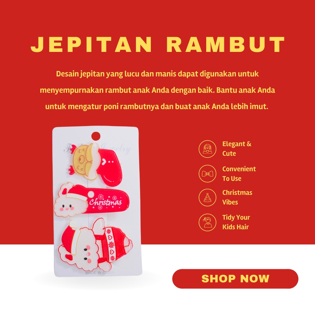 ITSOK JEPITAN RAMBUT ANAK 1 SET 3 PCS  / JEPIT RAMBUT KOREA / JEPITAN LUCU / JEPITAN IMPORT/CHRISTMAS/PIN RAMBUT/FASHION BAYI ANAK/AKSESORIS RAMBUT