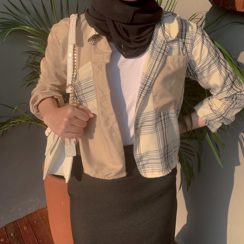 KEMEJA KATUN CROP TOP WANITA HIJAB FASHION KOREA IMPORT HITS MURAH