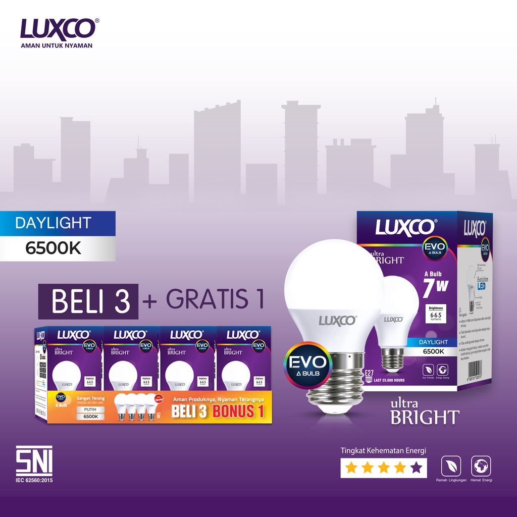 [COD] LAMPU LED LUXCO BERGARANSI 3 BONUS 1 3WATT, 5WATT, 7 WATT FREE ONGKIR