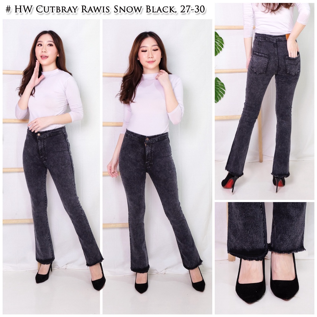 CELANA JEANS CUTBRAY WANITA HIGH WAIST JEANS- Highwaist Cutbray Rawis- Celana Jeans HW Snow Black &amp; Snow Blue