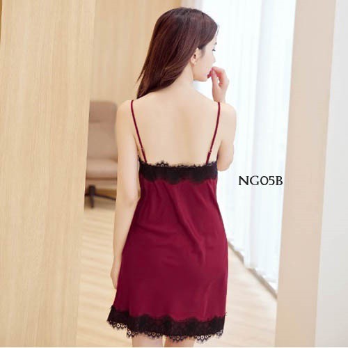 [PRIVASI AMAN] NIGHTGOWN SLEEPWEAR HOMEDRESS LINGERIE SATIN MAROON NG05B