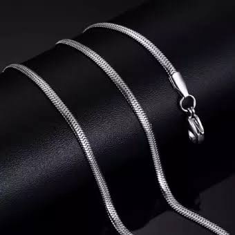 Kalung Titanium Silver Belut Gepeng Pria Dan Wanita Anti Karat // Fashion Korea //Kalung Belut Pipih
