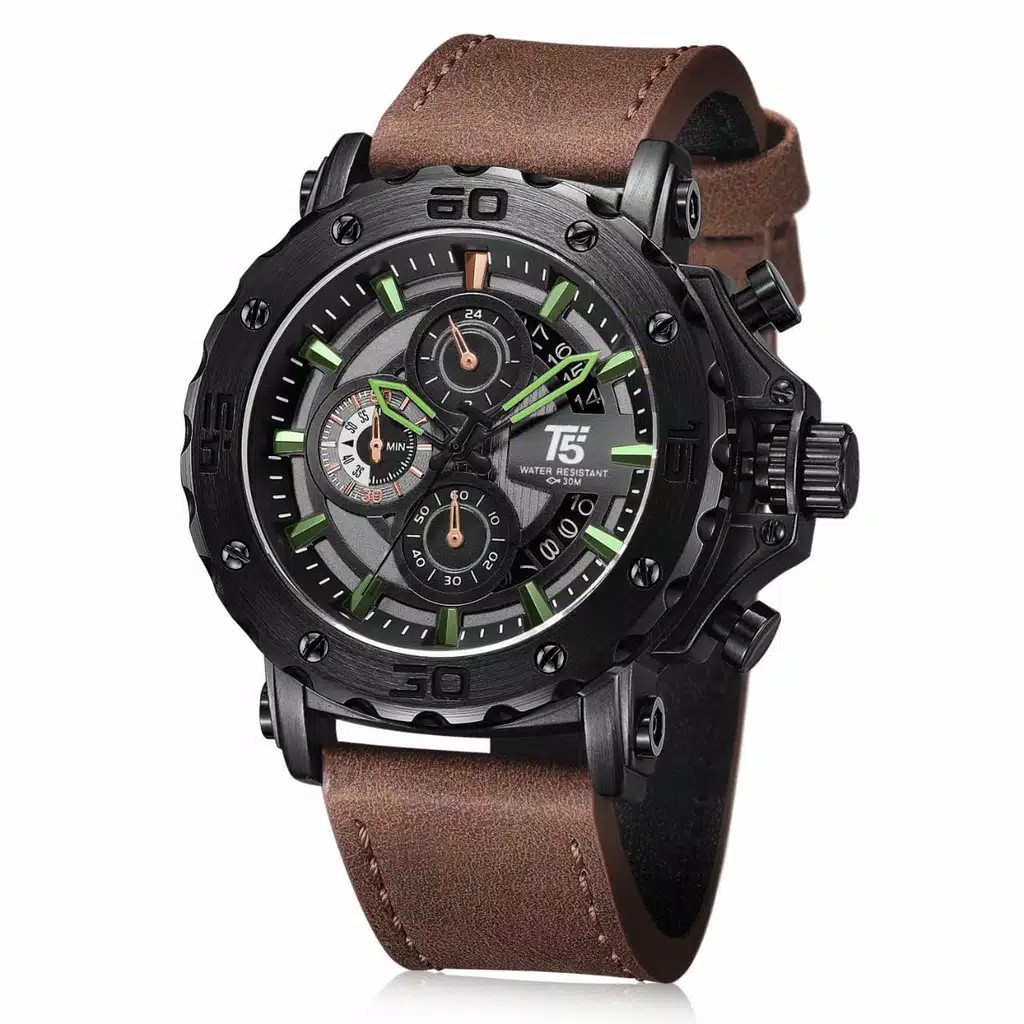 Jam Tangan Pria T5 H3641 H 3641 Original Man Watch Chrono Stopwatch Leather Strap