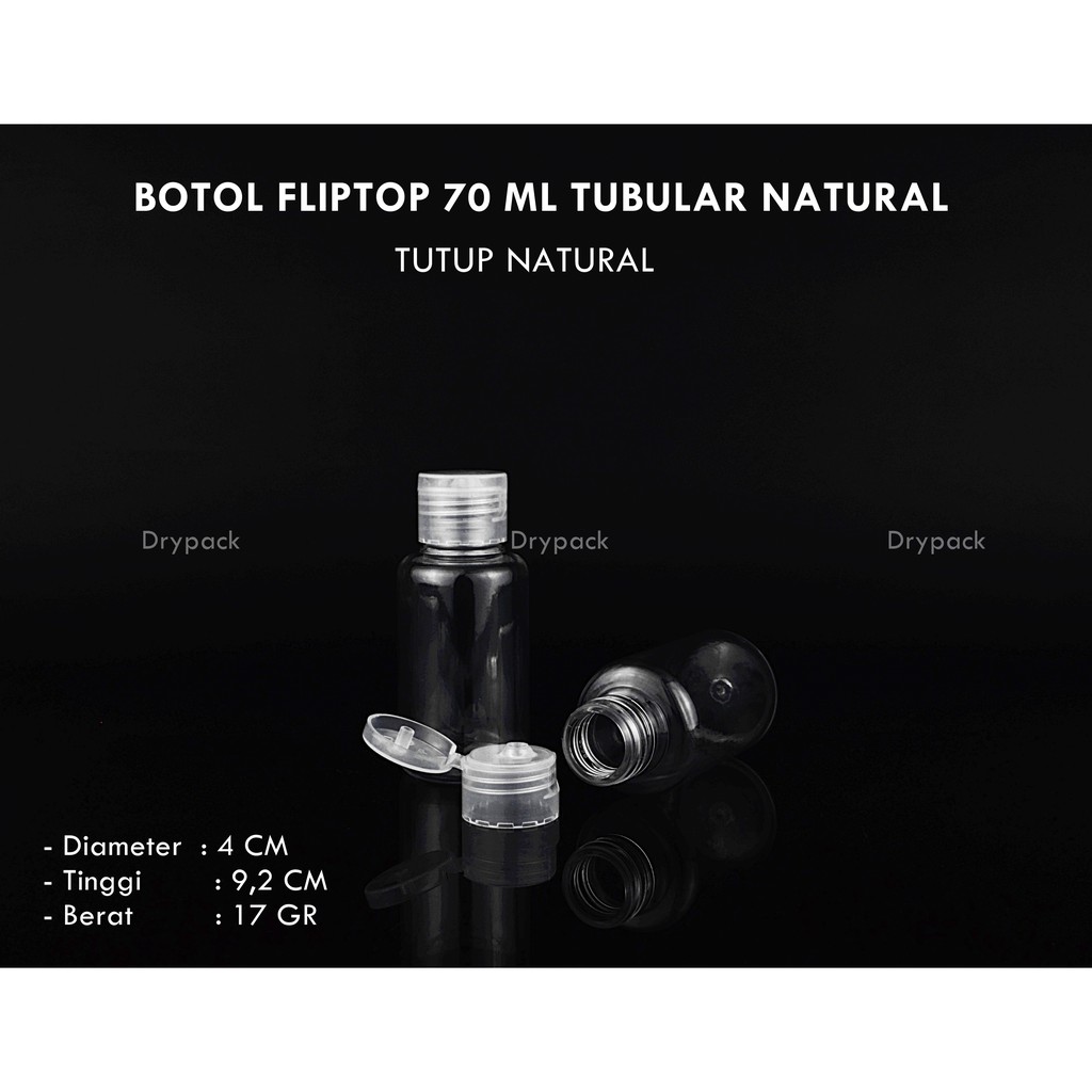 Botol fliptop 70 ml Tubular Natural tutup Natural