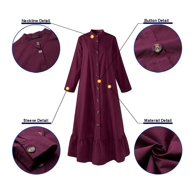ZANZEA Women Long Sleeve Button Down Loose Flounce Hem Maxi Dresses
