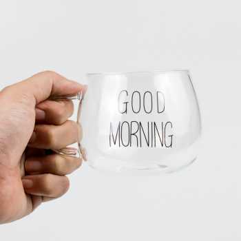 Cangkir Kopi Glass Coffee Mug Good Morning 350ml / Cangkir Kopi Stainless Gelas Tulisan Good Morning Gelas Unik Murah Dan Lucu / Gelas Cangkir Kopi Teh Anti Panas  Gelas Kaca Aesthetic Murah / Gelas Tahan Panas Dingin Stainless Kecil Tipis