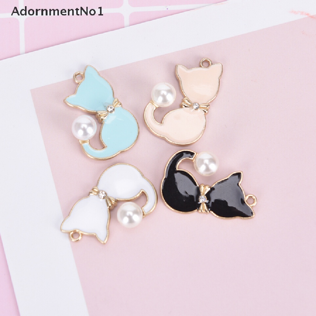 [AdornmentNo1] 10Pcs/Set Enamel Pearl Tail Cat Charms Pendants DIY Crafts Jewelry Findings Gift [new]