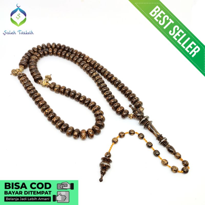 Tasbih Kayu Liwung Macan Motif Pipih Size 7mm x 12mm, Tasbih Muslim 99Butir