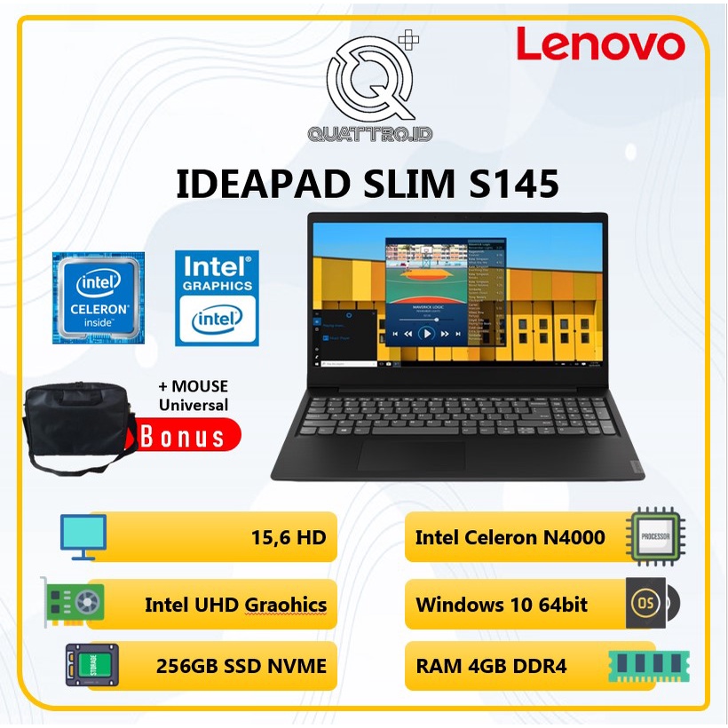 Laptop Lenovo Ideapad Slim S145 15 N4000 4GB RAM 256SSD W10 15.6HD