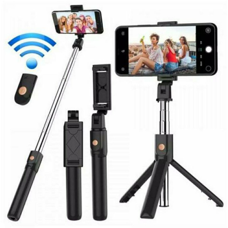 BOP TRIPOD TONGSIS BLUETOOTH 3 IN 1 R1 Q07 AK07S + LED SELFIE STICK UNTUK LIVE BROADCAST VLOG NGELIVE MULTIFUNGSI