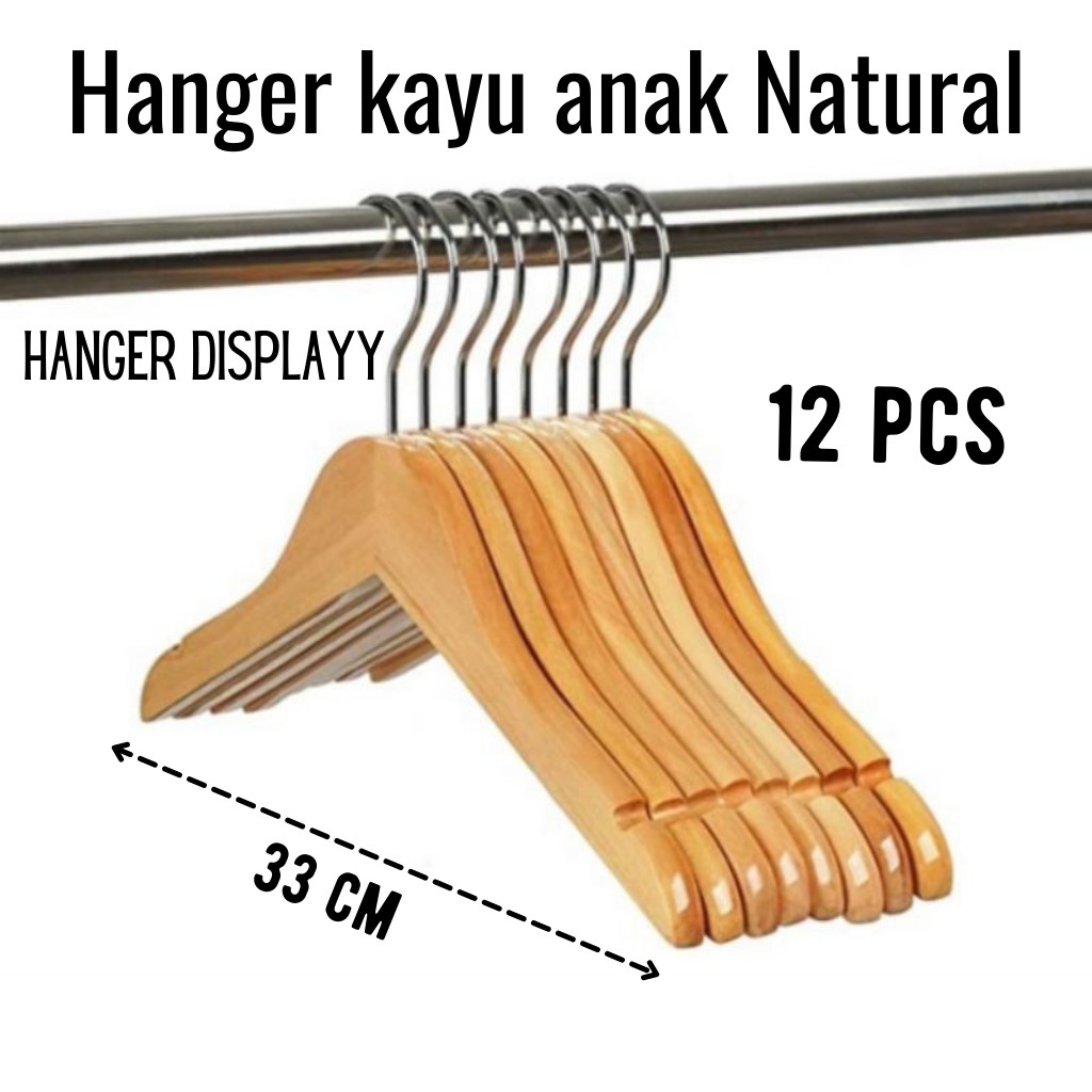 Hanger Kayu Anak (Wood) Warna Natural (1 Lusin) / Gantungan Baju Murah