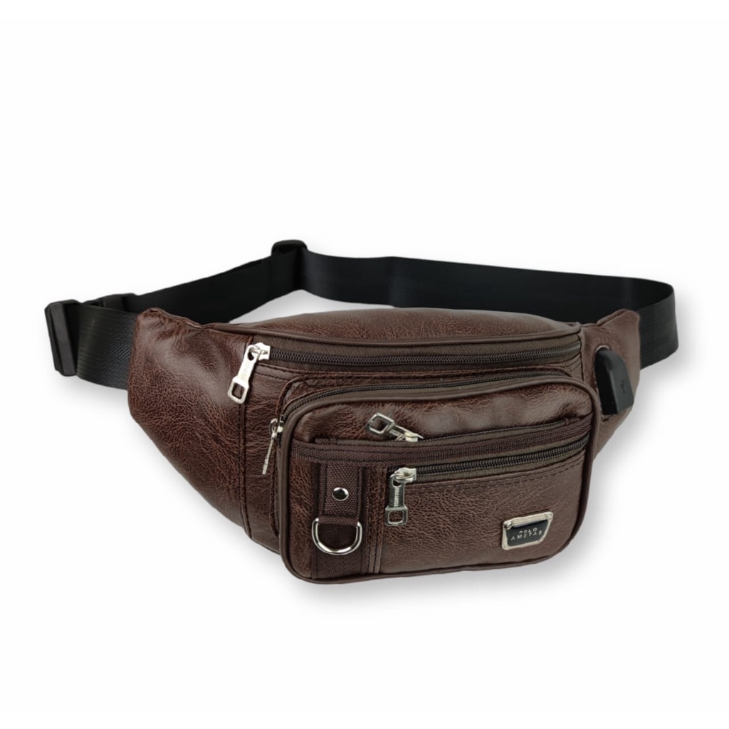 Waistbag Tas Pinggang Kulit PU Leather Original Polo Amstar FREE USB