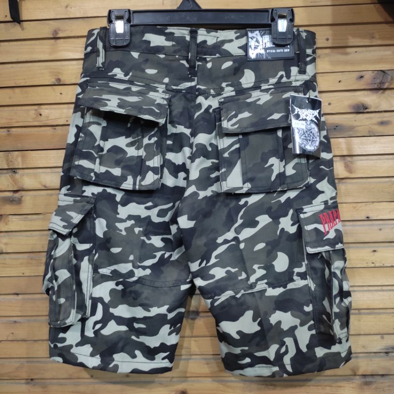 Celana pendek kargo kanvas distro motif doreng merk Prapatan Rebel