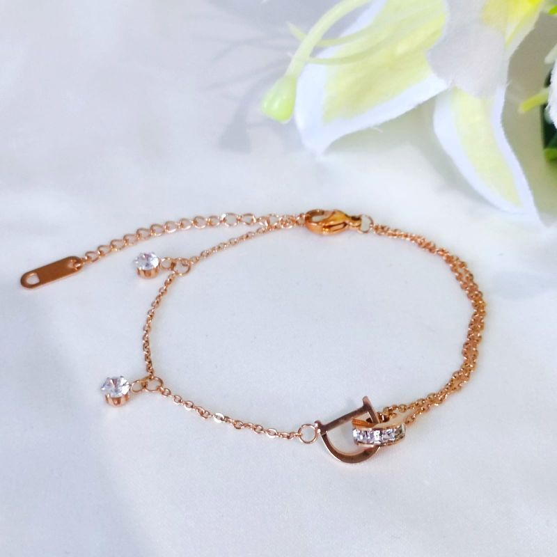 Gelang Tangan Titanium 18k Emas Wanita Motif D