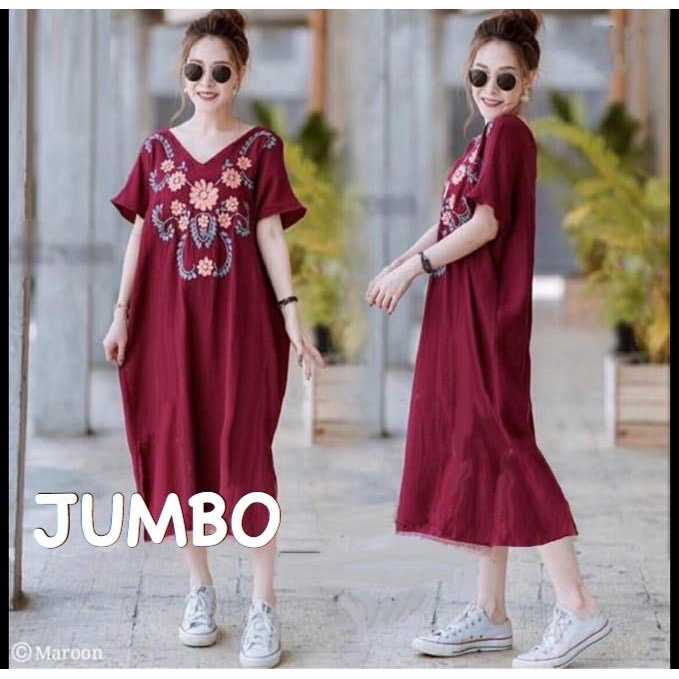 RAINBOW - DRESS JUMBO PELITA SABLON BUNGA / DRESS JUMBO WANITA MURAH