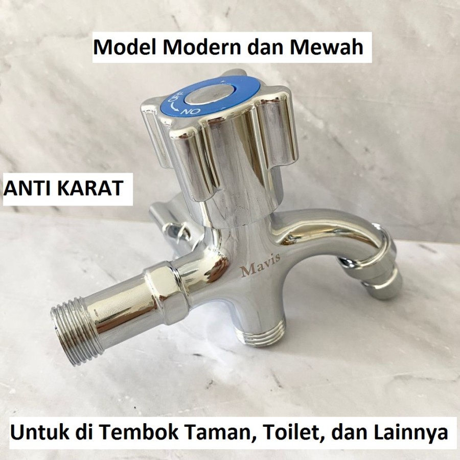 Kran Keran Air Tembok 2 Cabang Stainless Steel 1/2 inch 1/2&quot; ON OFF