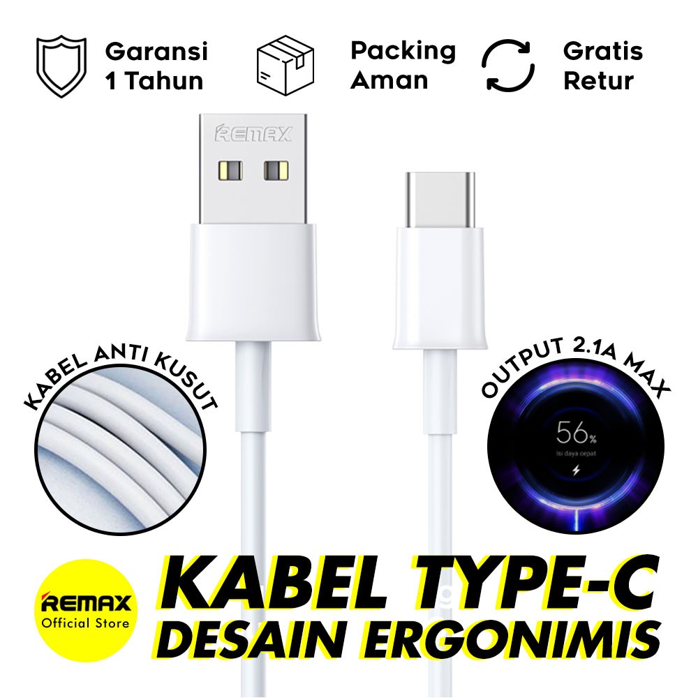 Kabel Data Type-C Remax RC-163A Fast Charging Cable Data/ Kabel Charger/ Kabel Murah Original