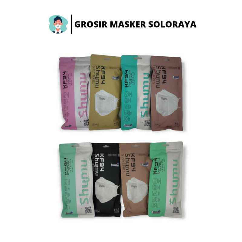 [SHUMU] Masker KF94 4 Ply Isi 10 Warna Ungu / Pink Muda / Hijau / Hitam / Pink / Putih