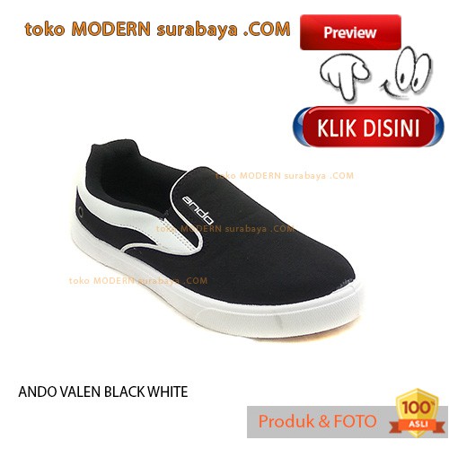 ANDO VALEN BLACK WHITE sepatu sekolah slip on casual