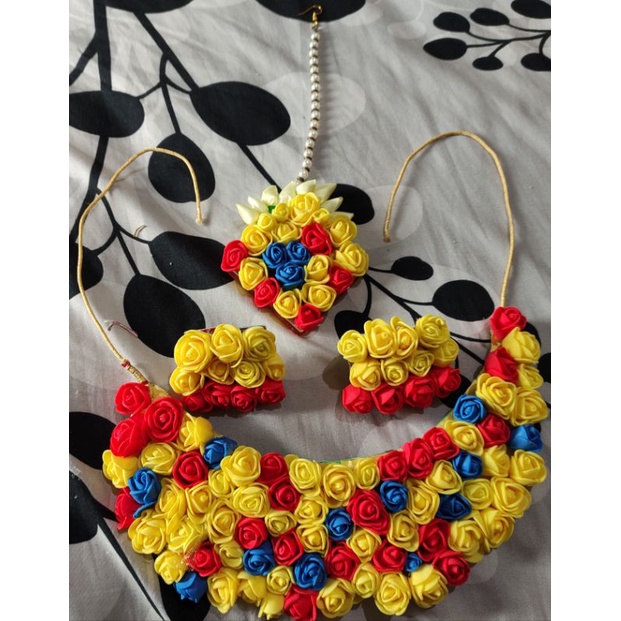 Bridal Set Flower Necklace set india perhiasan bunga khas delhi india Radha Krishna set