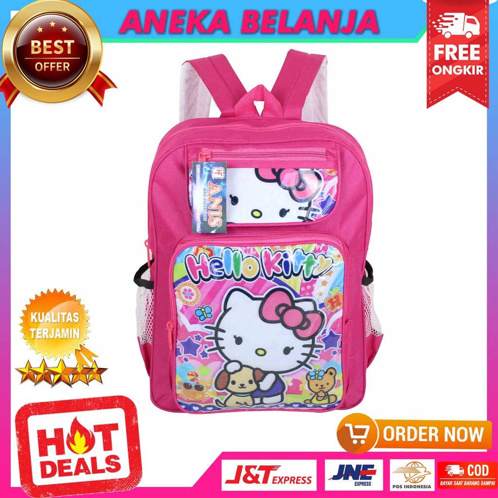 Backpack Sekolah Khusus Anak Perempuan Gambar Kartun Hello Kitty Pink Lucu Tas TK PAUD Casual Trendy