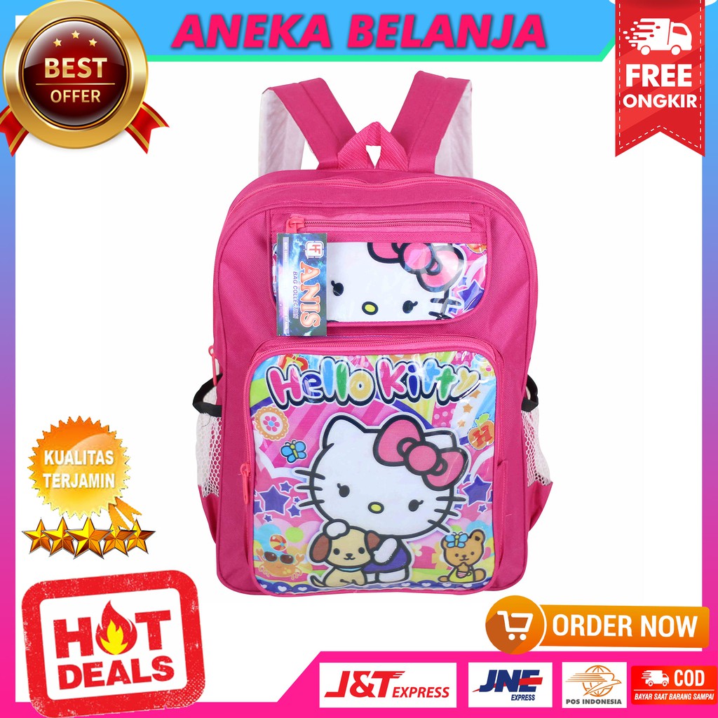 Backpack Sekolah Khusus Anak Perempuan Gambar Kartun Hello Kitty Pink Lucu Tas TK PAUD Casual Trendy