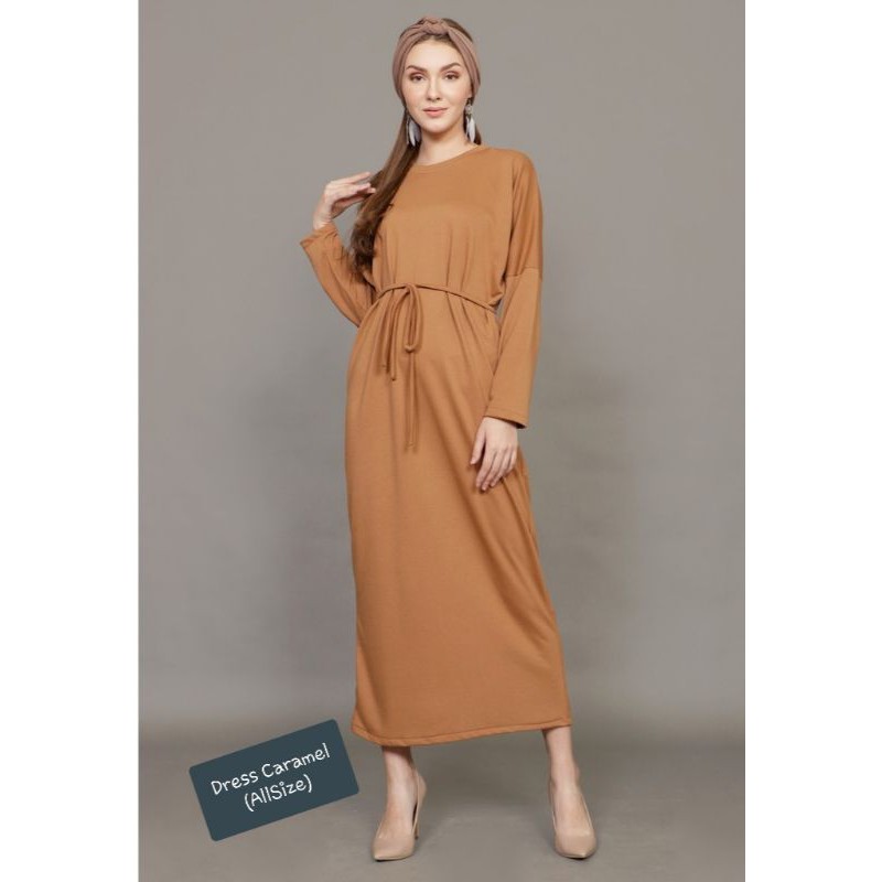 YOENIK APPAREL AZZURA BASIC LONG DRESS CARAMEL (GRADE B - TANPA TALI )