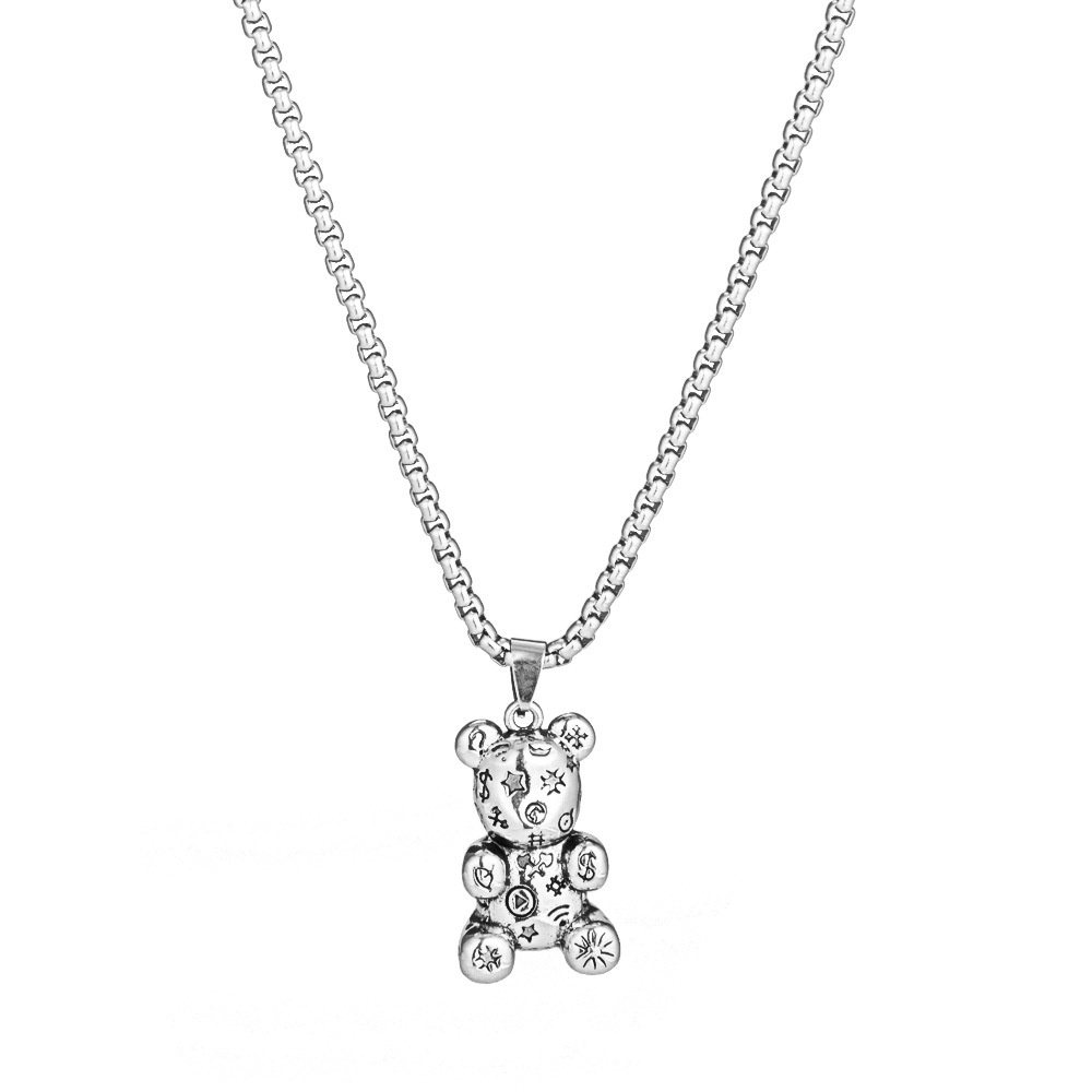 Kalung Rantai Liontin Boneka Beruang mini Bahan Titanium Gaya hip hop