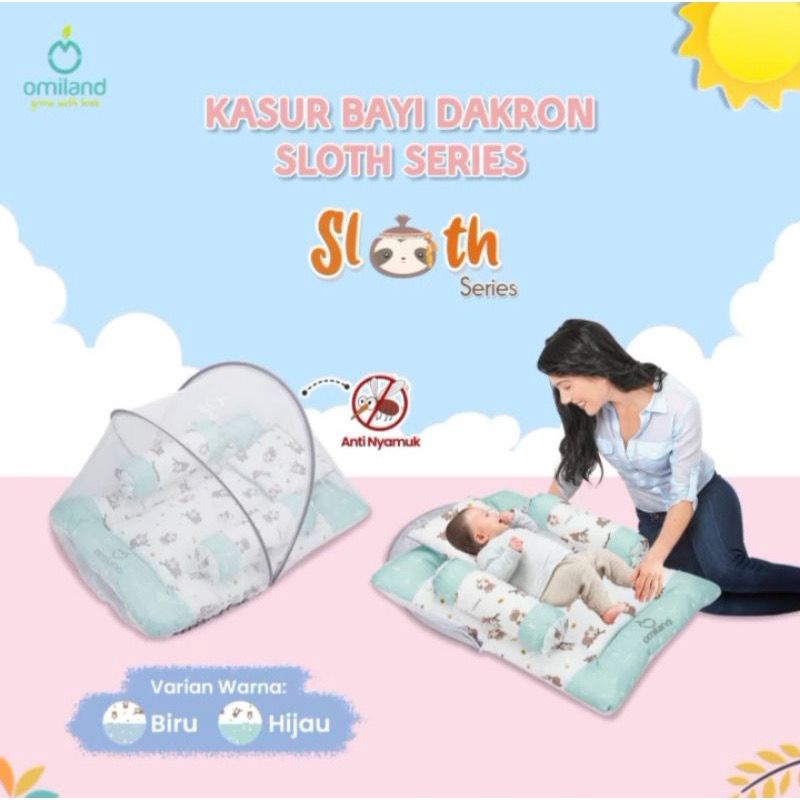 Omiland Kasur Kelambu Bayi Lipat Dakron Set Bantal Peang Guling Seri Sloth Alpaca Rainbow Panda