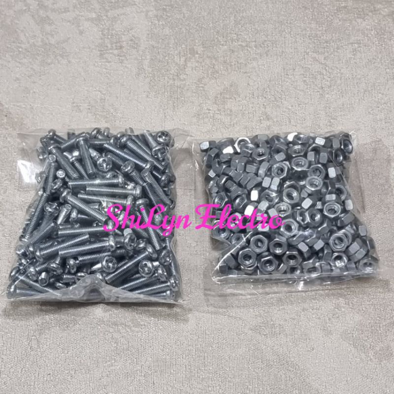 100 PCS BAUT + 100 MUR 3X10MM 1CM SPIKON BAUT JENGKOL JP M3 X 10MM