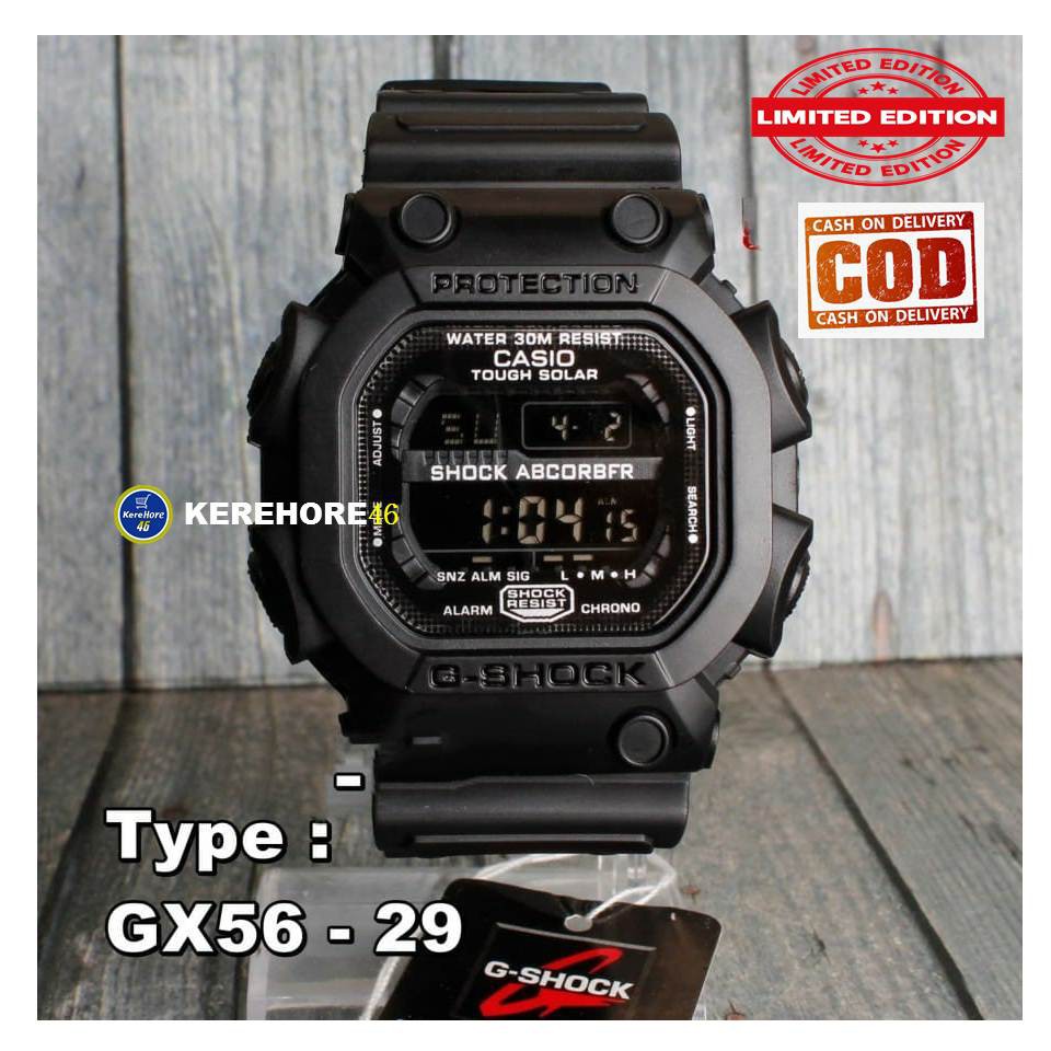 JAM TANGAN G-SHOCK GX-56 PRIA WANITA MODEL GELANG KARET / RUBBER HITAM TRENDY